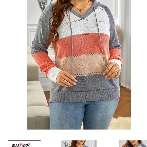 Blencot Lightweight Hooded Sweater Medium White Gray Orange EUC - Picture 4 of 5